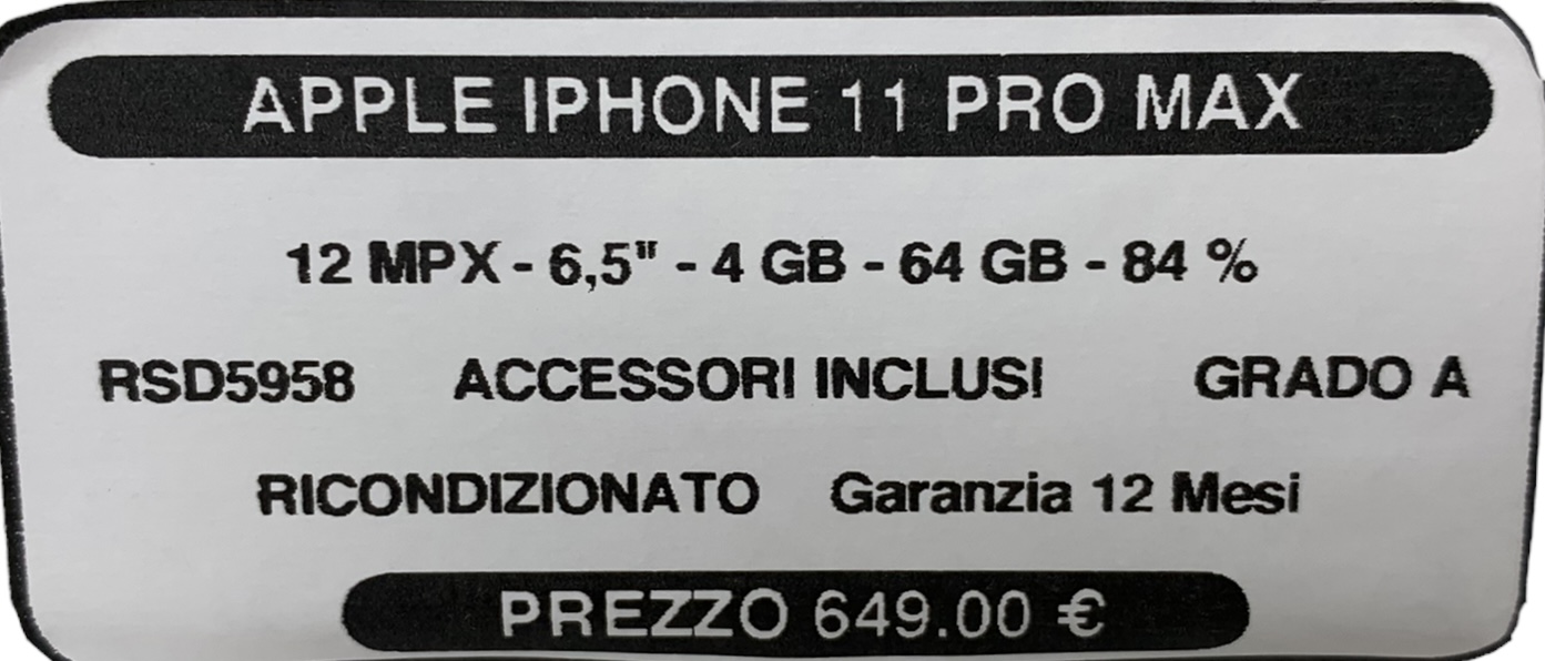RSD5958 Apple iPhone 11 Pro Max 64Gb GR. A Gar.12M Fattura