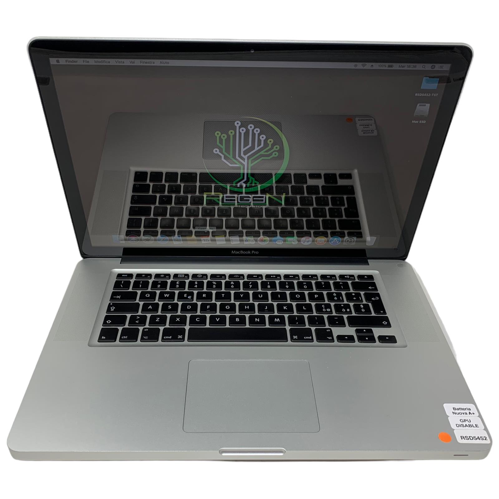 RSD5452 MacBook Pro 15 2011 i7 8-256 SSD Gar. 12M Fattura